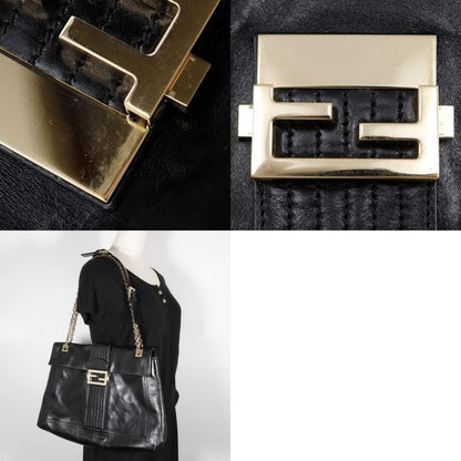 Fendi Chain Tote 2WAY Shoulder Leather Black Women's Tote Bag
