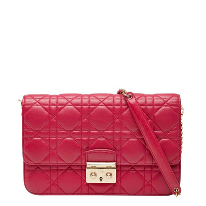 Dior Cannage Chain Shoulder Bag Pink Leather Women's Dior