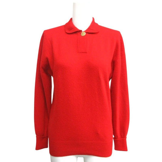 Chanel Vintage Pure Cashmere Knit Polo Coco Mark Embroidery Sweater Long Sleeve