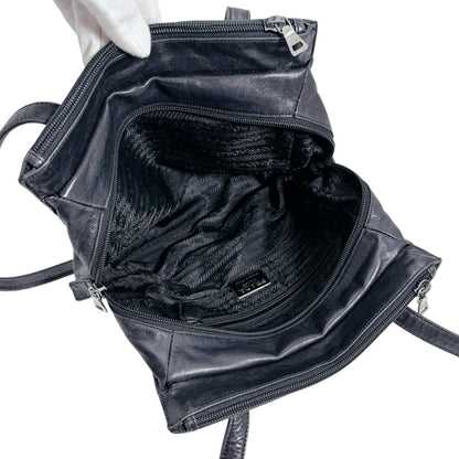 Prada Tote Bag Logo Shape Pressed Black