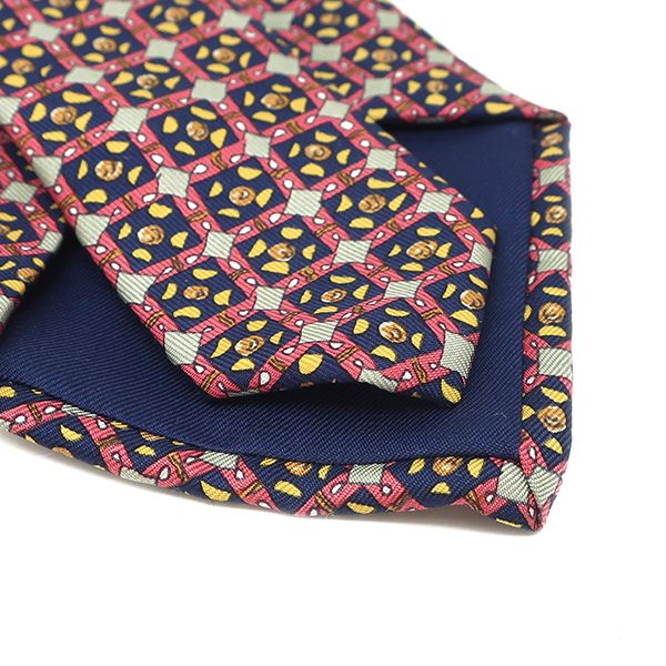 Hermes Necktie All Over Pattern 9cm (3.54in) Silk Red and Navy Blue Red and