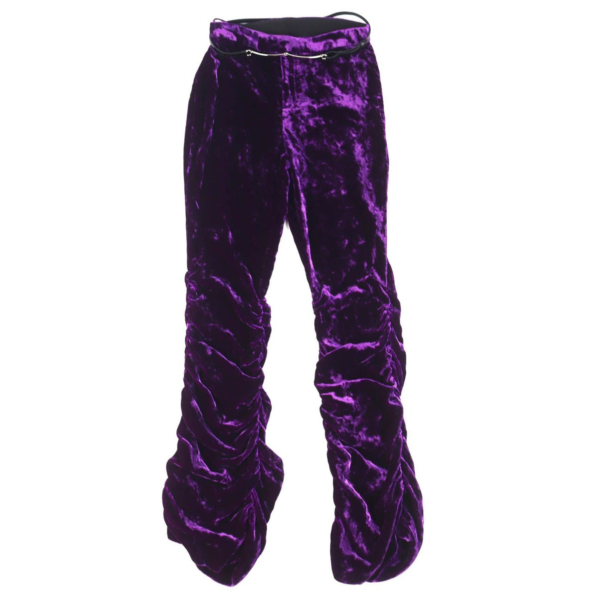 Gucci Bit Leather Belt Hem Shirt Ring Velour Long Pants Purple 36