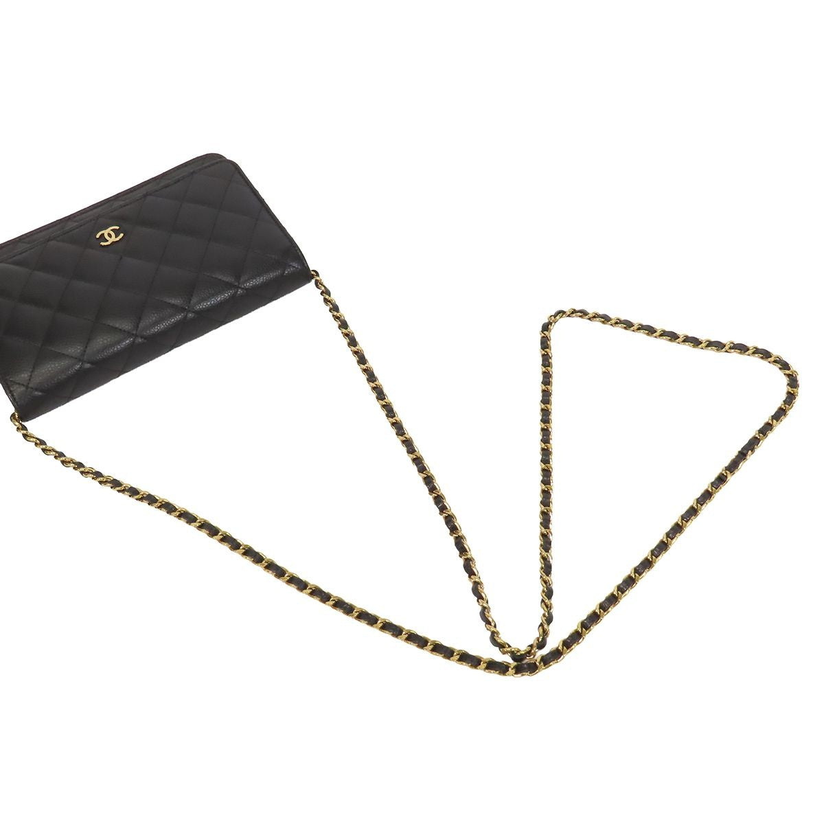 Chanel Chain Wallet Black Gold Caviar Leather Quilted Pochette Shoulder Bag — view 4