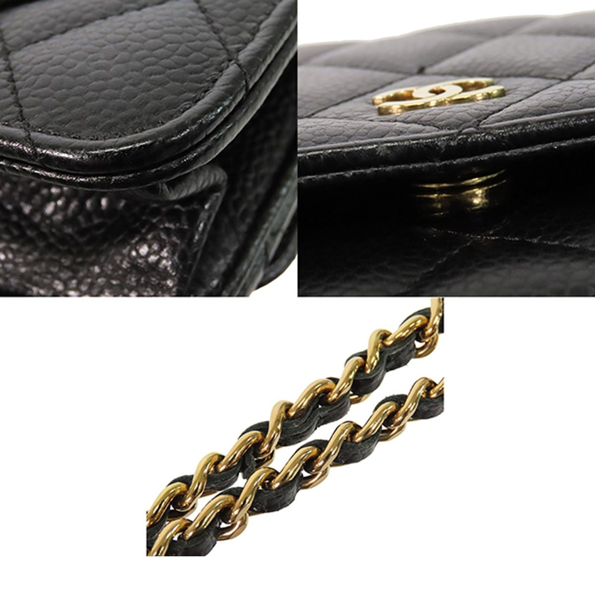 Chanel Chain Wallet Black Gold Caviar Leather Quilted Pochette Shoulder Bag — view 6