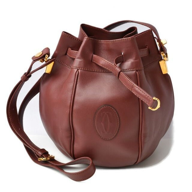 Cartier Shoulder Bag Must Line Vintage Drawstring Crossbody Leather