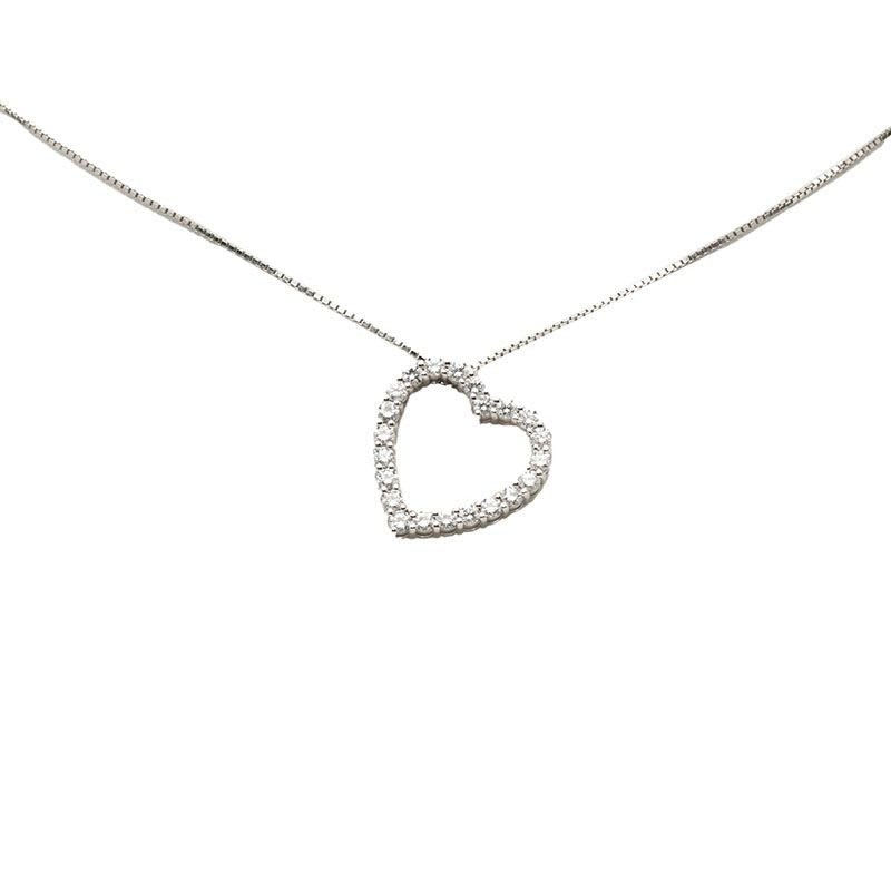 Gucci Heart Motif Diamond Pendant Necklace 18K White Gold