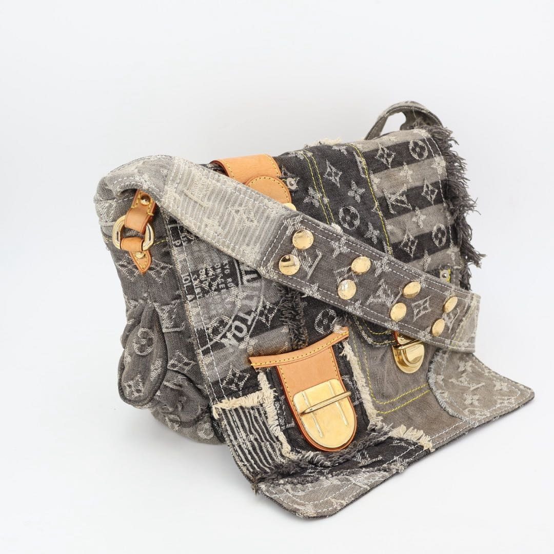 Louis Vuitton Patchwork Postie Messenger Bag Monogram Denim Gray