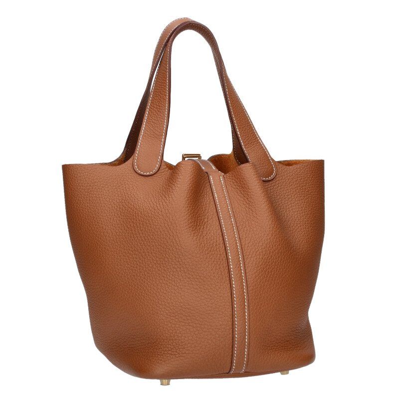 Hermes Picotin Lock MM Engraved B Ghardware Taurillon Clemence Gold Handbag