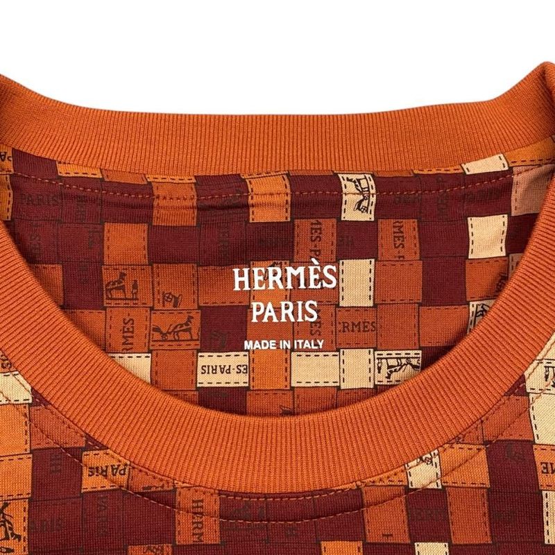 Hermes Short Sleeve T-Shirt Bolduc Check Micro 5e4645dk 36 Size Cotton Logo