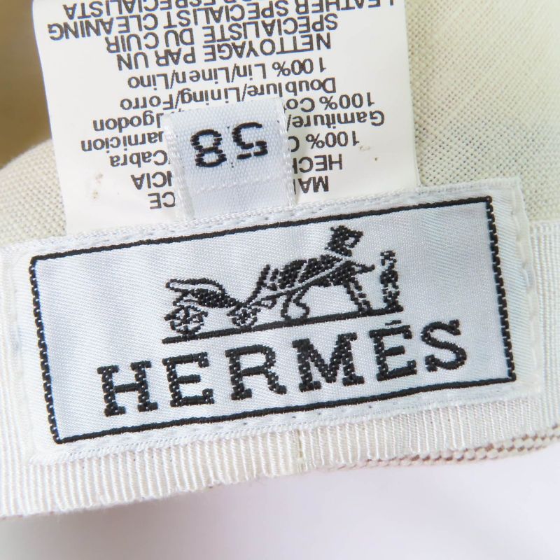 Hermes Goatskin Cotton Lined 100% Linen Leather Switching Cap Brown Beige 58