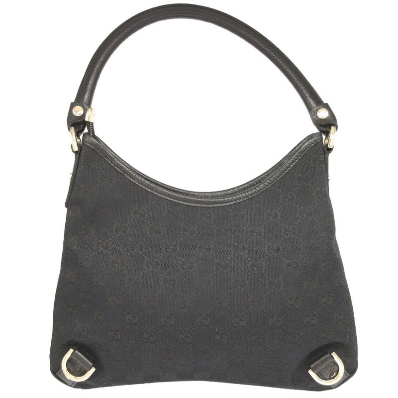 Gucci Abby 130738 GG Canvas Leather Hobo Black Shoulder Bag 1650 Gucci