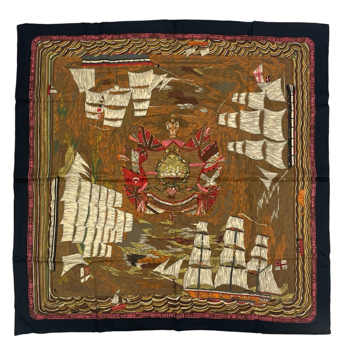 Hermes Scarf Silk Carre 90 Henry Smith Sailor Sailing Ship Nautical — view 2