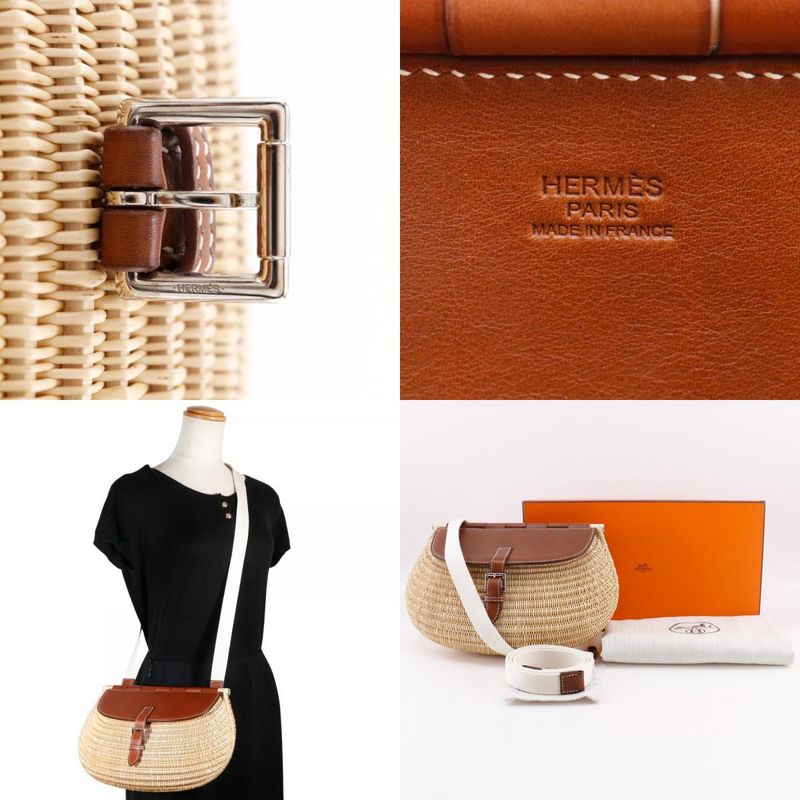 Hermes Fishing Basket Bag Leather X Willow Brown Women Shoulder Bag