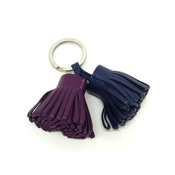 Hermes Key Holder Charm Carmen Unodos Blue Purple Leather