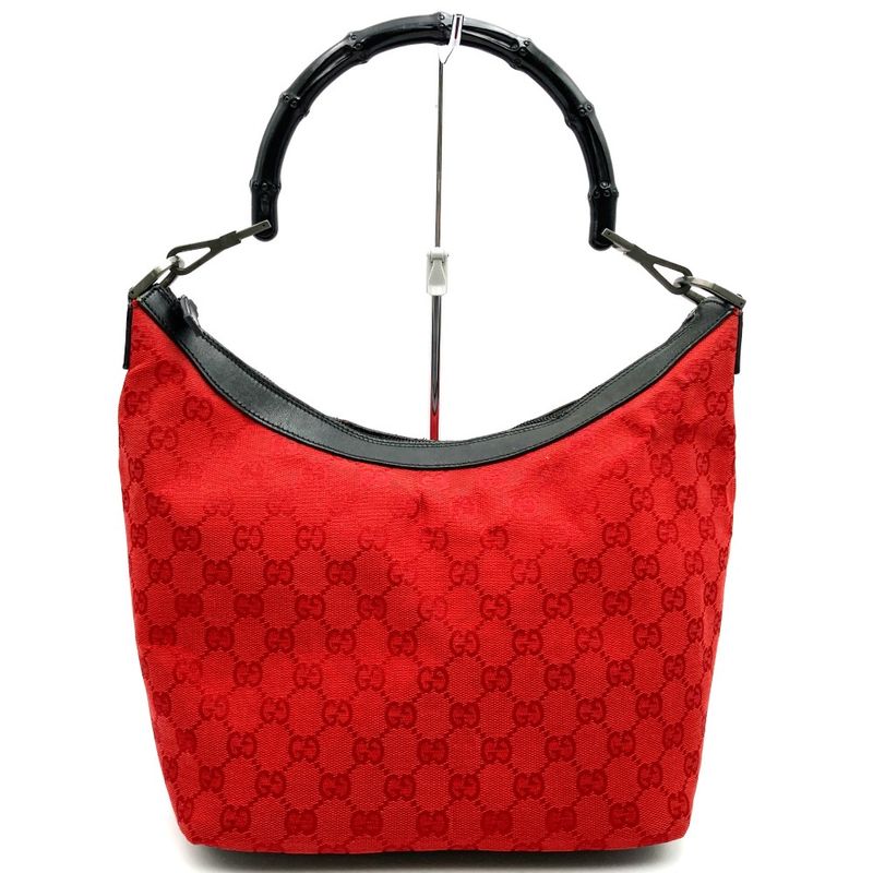 Gucci 000-0531 Shoulder Bag Handbag GG Canvas Bamboo Red Black Women