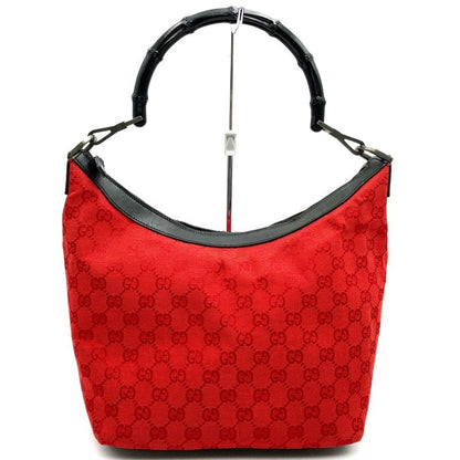 Gucci 000-0531 Shoulder Bag Handbag GG Canvas Bamboo Red Black Women