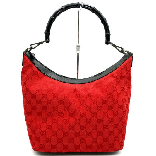 Gucci 000-0531 Shoulder Bag Handbag GG Canvas Bamboo Red Black Women