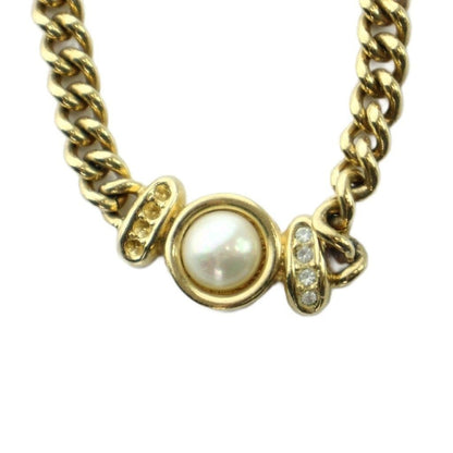 Dior Necklace Logo Faux Pearl Line Stone Gold