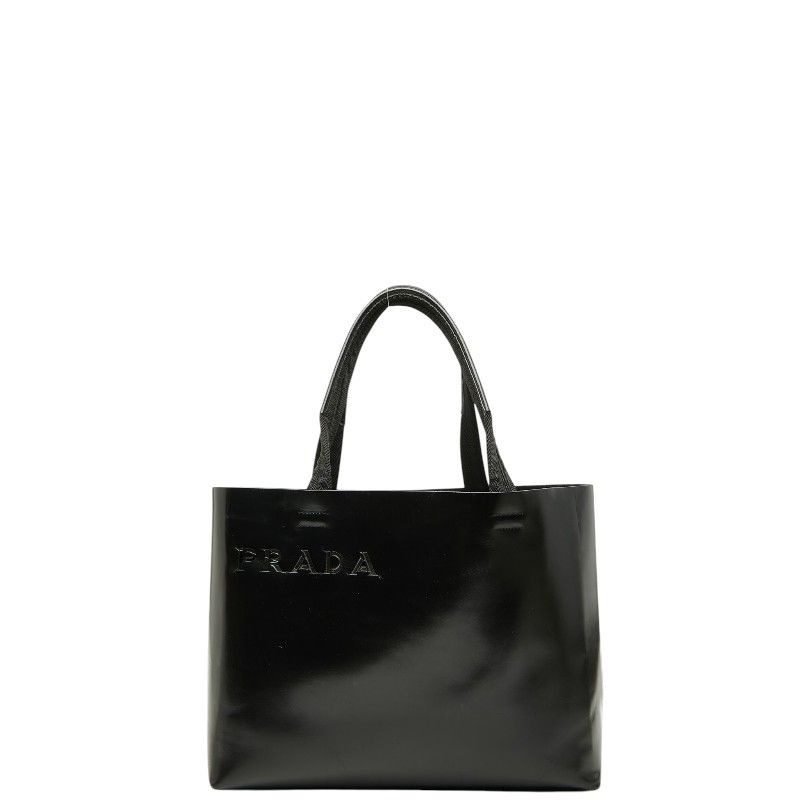 Prada Logo Tote Black Leather