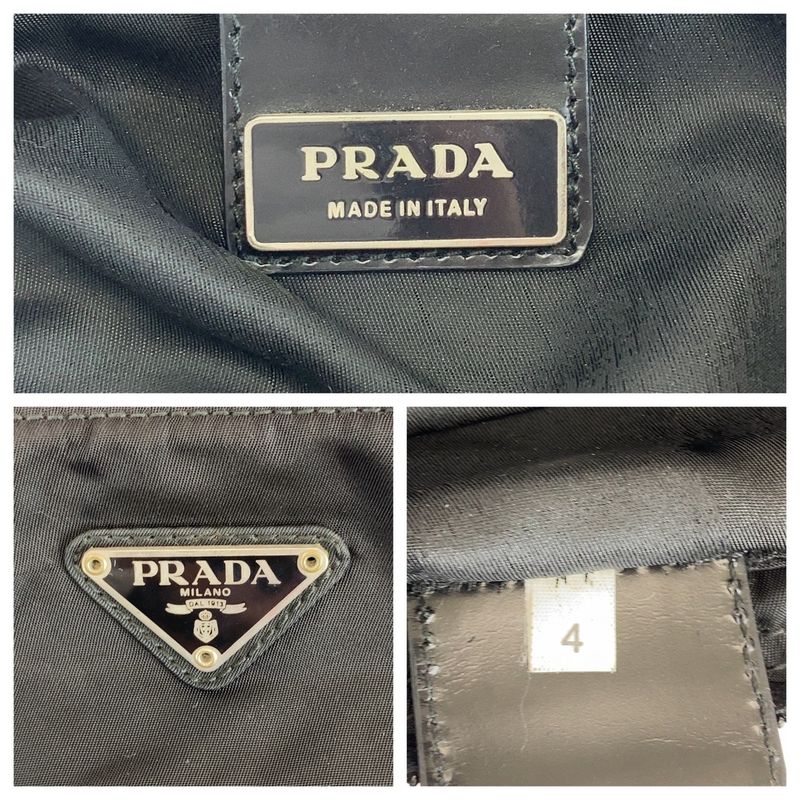 Prada Tessuto Triangle Logo Plate Black Silver Hardware Nylon Shoulder Bag