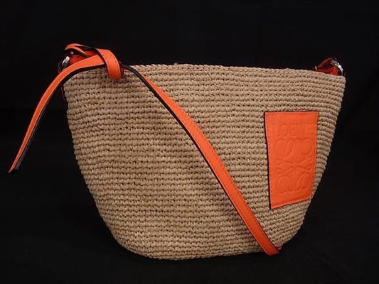 Loewe Anagram Raffia X Leather 2WAY Handbag Shoulder Bag Crossbody