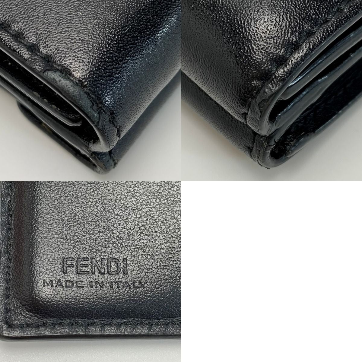 Fendi F's Compact Leather Black Trifold Wallet