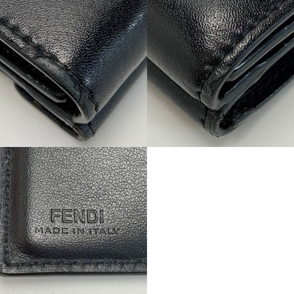 Fendi F's Compact Leather Black Trifold Wallet