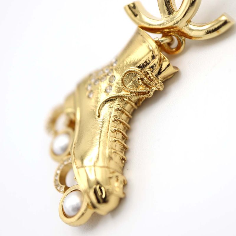 Chanel Roller Skate Earrings F24 COCO Mark Faux Pearl Rhinestone Gold Color