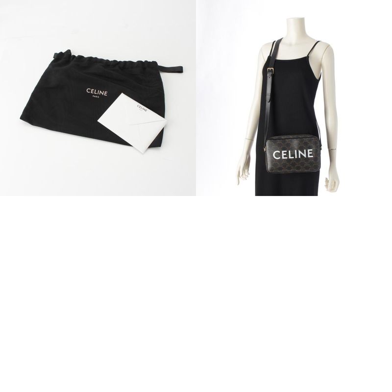 Celine Triomphe Canvas Medium Messenger Logo Shoulder Bag Brown Black