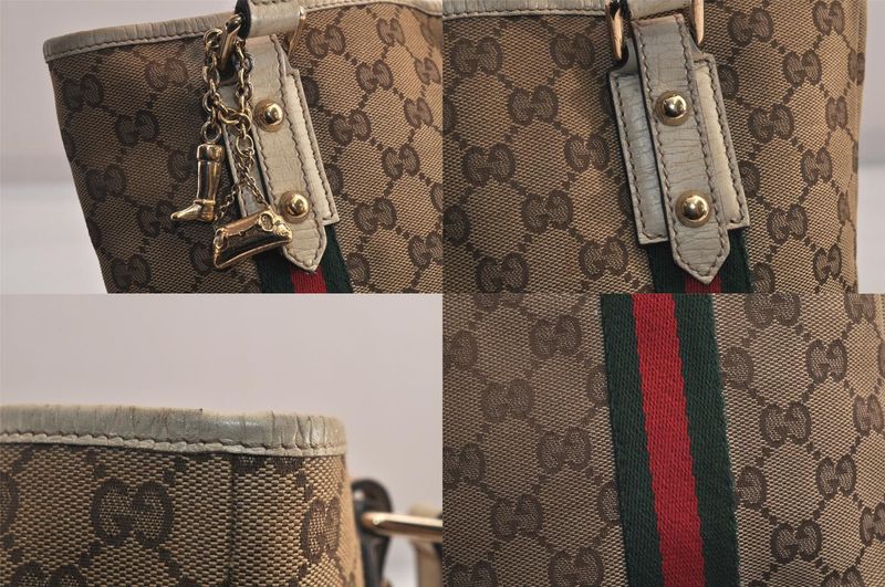 Gucci Web Sherry Line Tote Bag GG Canvas Leather 162898 Brown 7460m