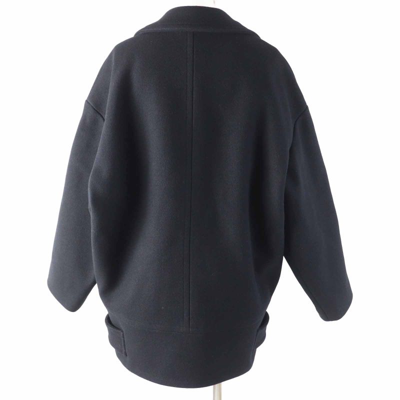 Celine 2m06a814e Wool Triomphe Gold Button Egg Shape Pea Coat Black 36 Made In