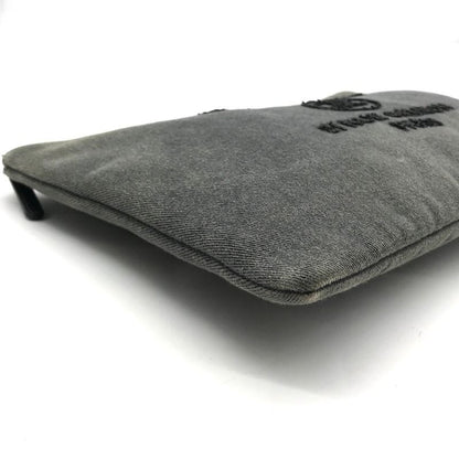 Chanel CC Logo Deauville Denim Sequin Clutch Gray Jeans