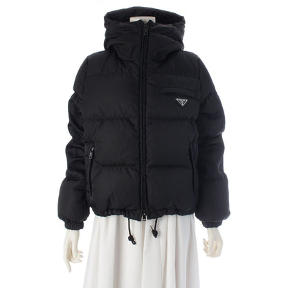 Prada Re-Nylon Triangle Logo Down Jacket with Inner Hood Puffer Black 38