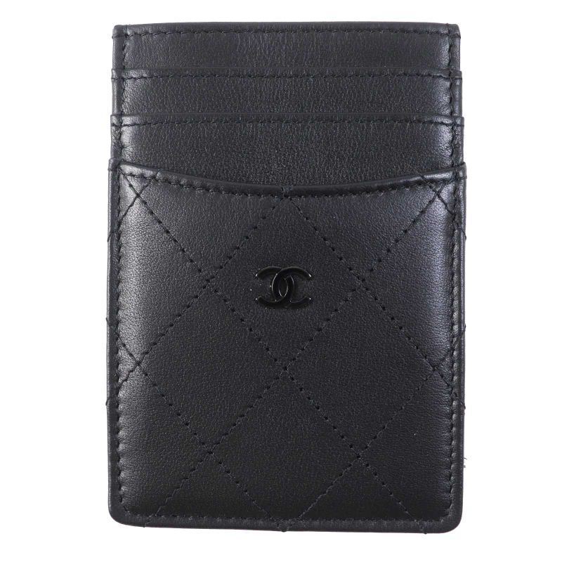 CHANEL Ap3595 Matelasse Coco Mark Lambskin Pass Case/card Case Black Hardware
