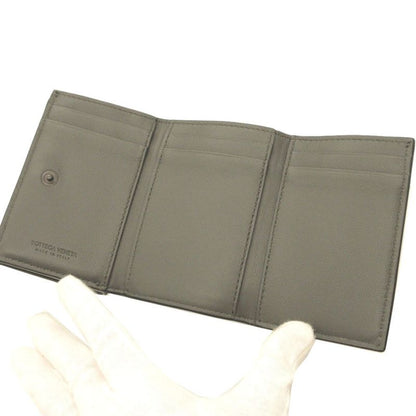 Bottega Veneta Intrecciato Compact Wallet Leather Black Gray Trifold Wallet