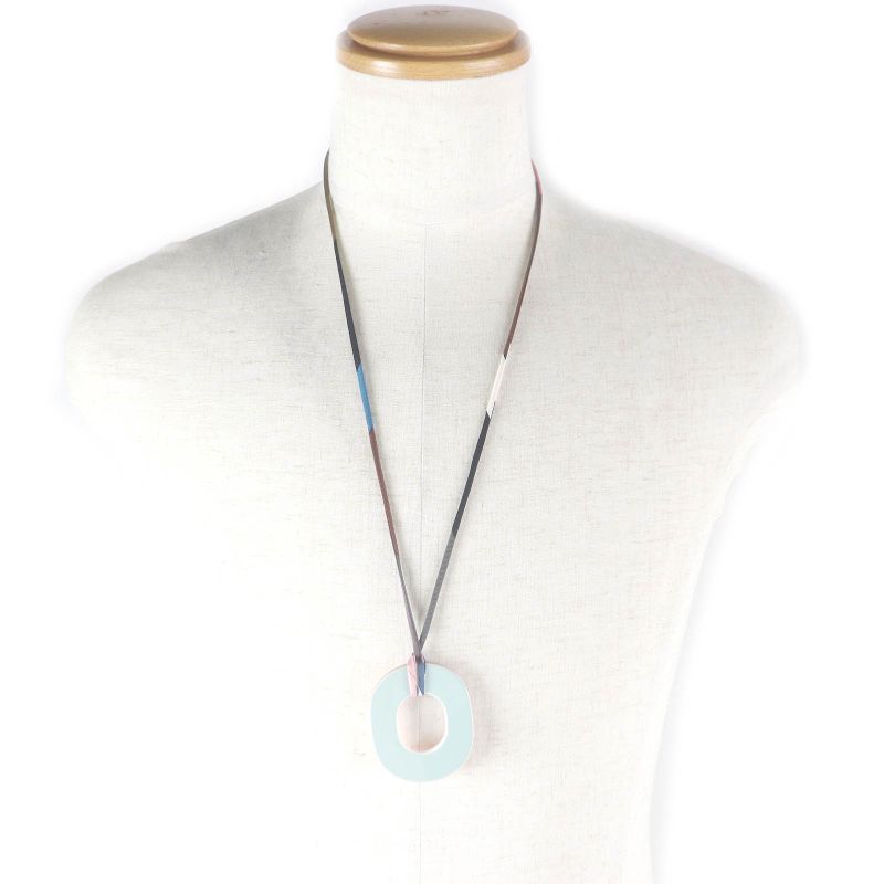 Hermes Ism Pigman Logoed Buffalo Horn Lacquerwood Silk Necklace Pink Blue With