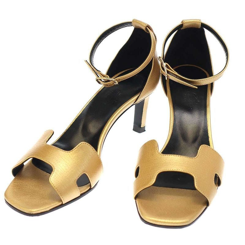 Hermes Joy 70 Ankle Strap Sandals Gold Tone 36