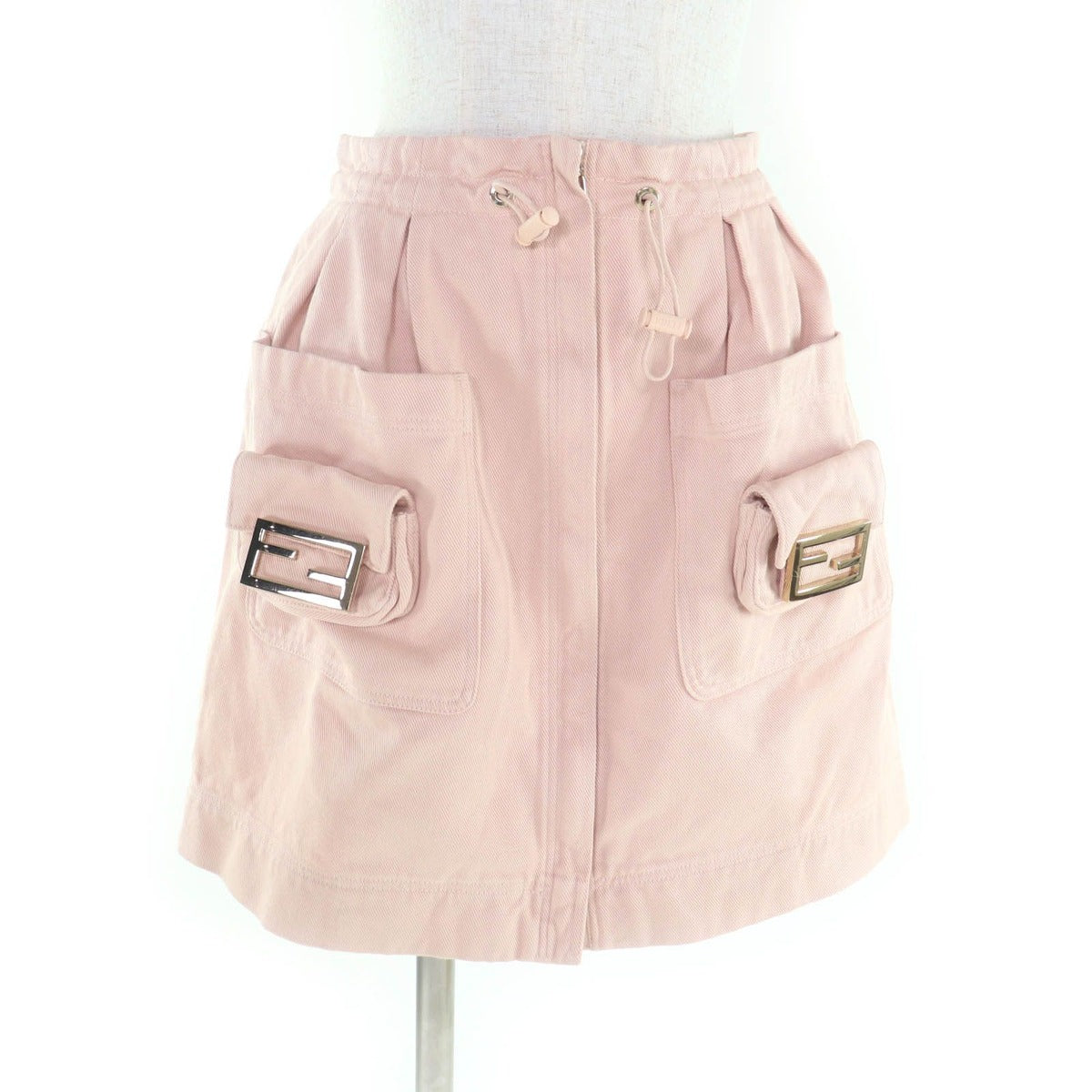 Fendi Baguette Anniversary Cotton Drill Denim Skirt Pink 38