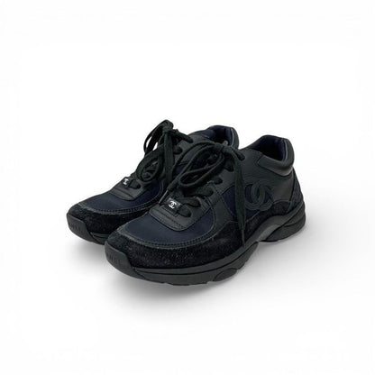 Chanel Sneakers Shoes Leather Fabric Suede Black CC Logo