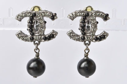 Chanel Earrings Accessories Rhinestone Pearl Gunmetal Black