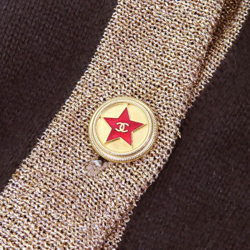 CHANEL 09A P36174 88% Cashmere Coco Mark Star Button Knit Cardigan Dark Brown