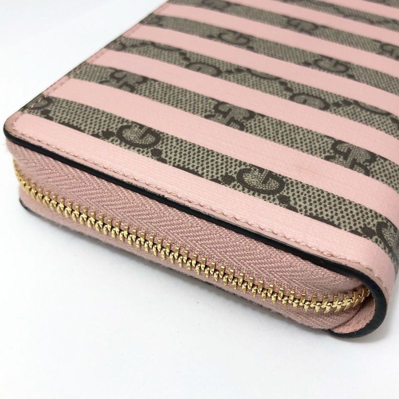 Gucci Wallet Pink GG Supreme Candy Cane Stripe Zip Around