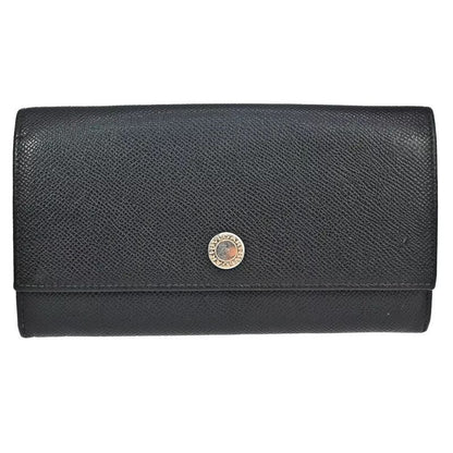 Bvlgari Logo Long Wallet Fold Wallet Black Silver 07bs058