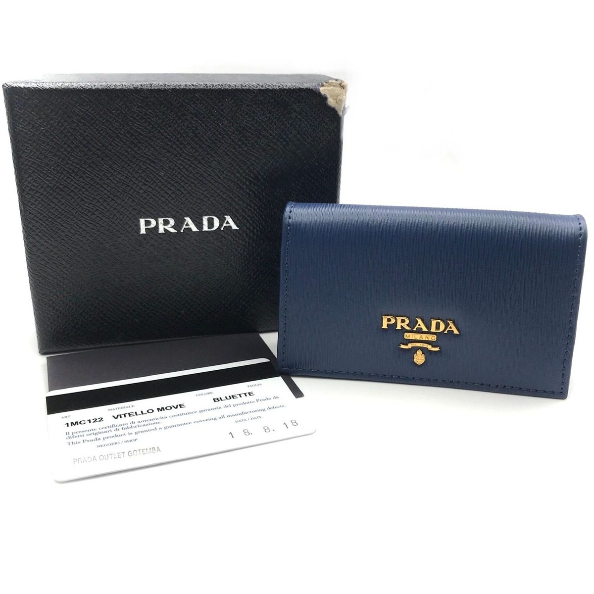 Prada Saffiano Metal Logo Leather Card Case Blue — view 2