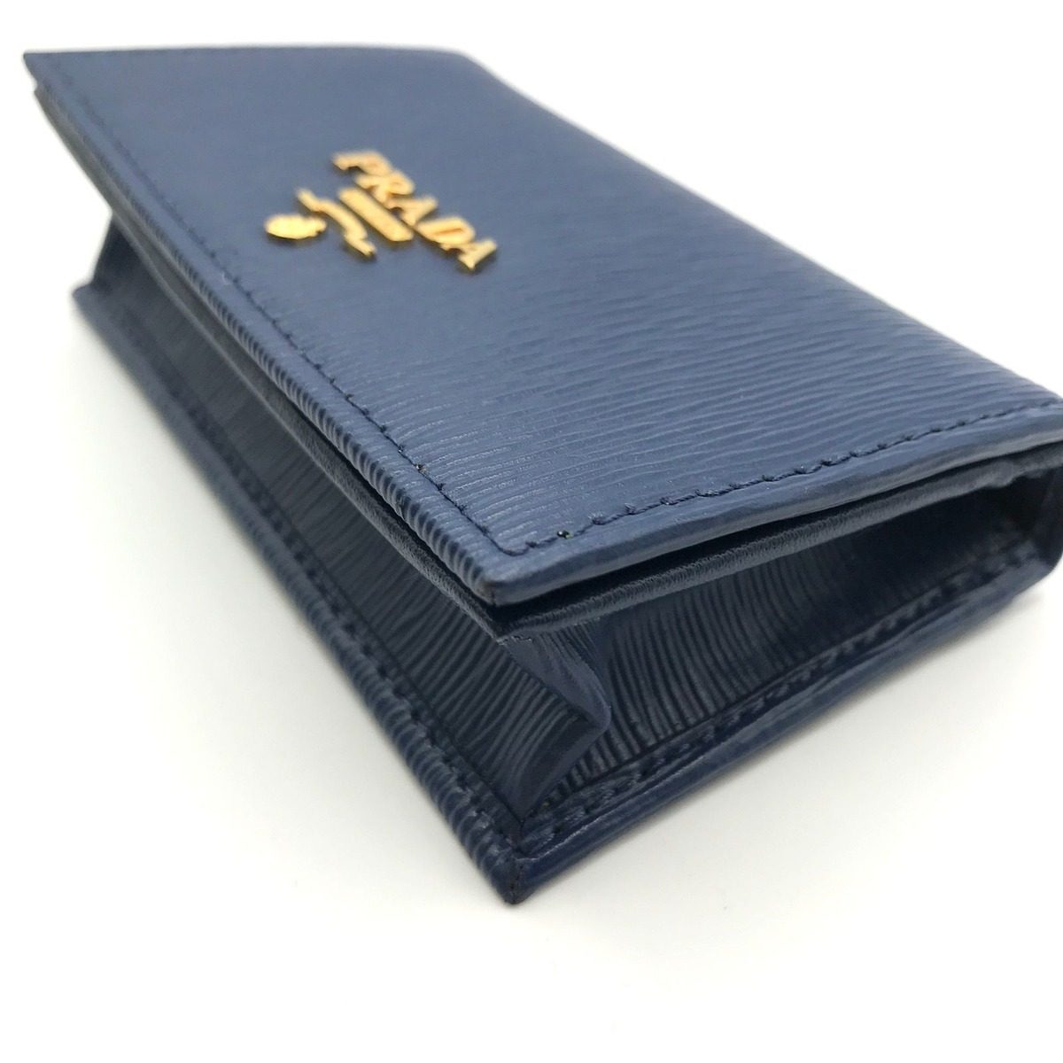 Prada Saffiano Metal Logo Leather Card Case Blue — view 9