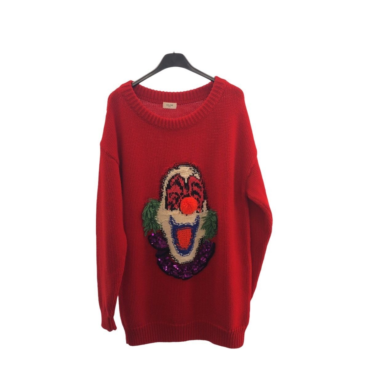 Celine Clown Sequin XS Red Multicolor Wool Cotton Sweater Knit