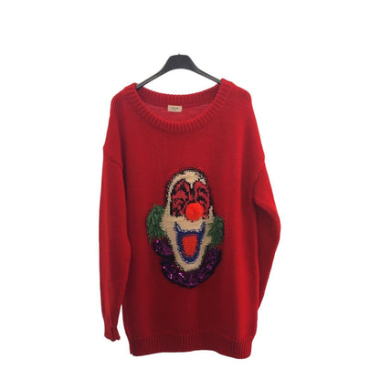 Celine Clown Sequin XS Red Multicolor Wool Cotton Sweater Knit