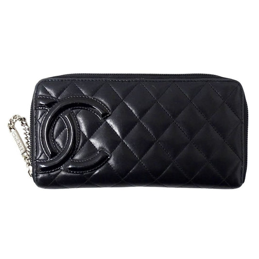 Chanel Wallet Cambon Long Lambskin Black Silver