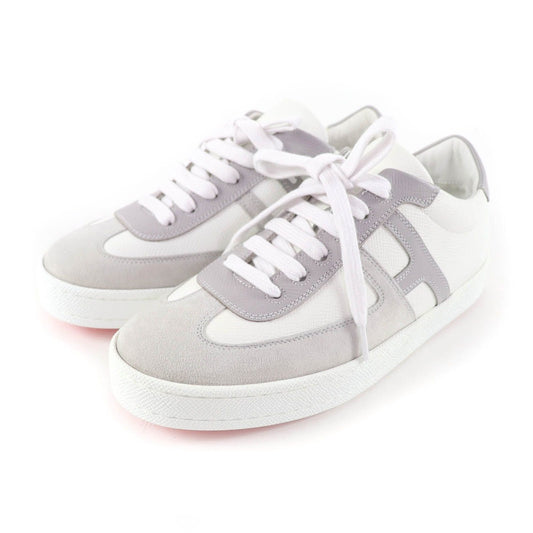 Hermes Boomerang Logo Suede Leather Lace Up Sneakers White Gray 35