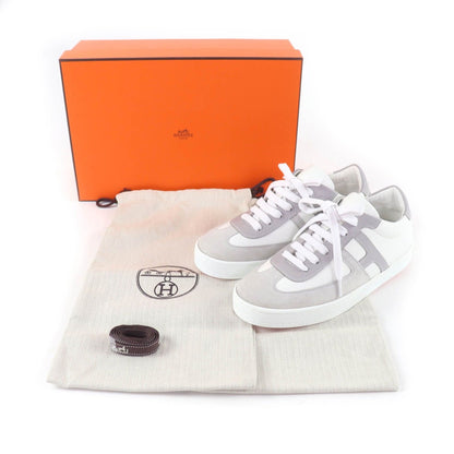 Hermes Boomerang Logo Suede Leather Lace Up Sneakers White Gray 35 — view 2